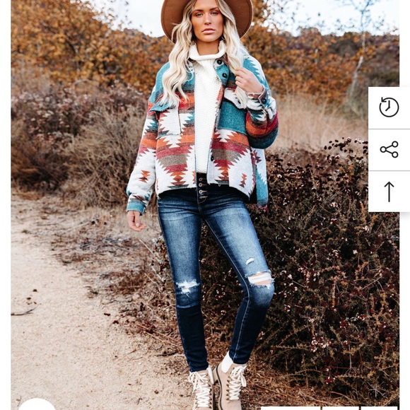 VICI Zion Distressed Button Down Shacket - Rust - Picture 12 of 15